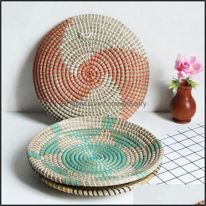 Mats & Pads 2 Pcs Round Woven Placemats, Natural Straw Braided Non-Slip Weave A B