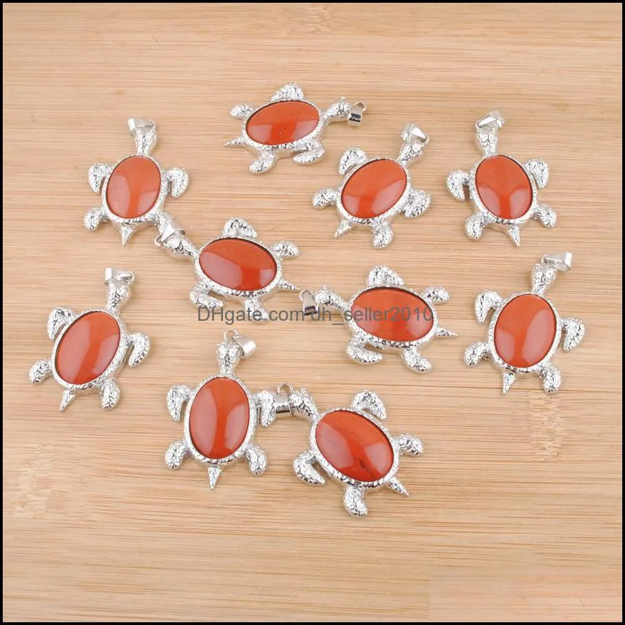 natural gemstone tortoise healing pendant for necklace decoration red river jasper beads turtle figurine reiki stone wholesale dn4597