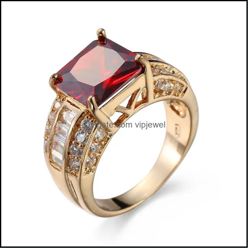 10 pcs women men wedding rings jewelry square garnet amethyst zircon silver rings gold plated rings