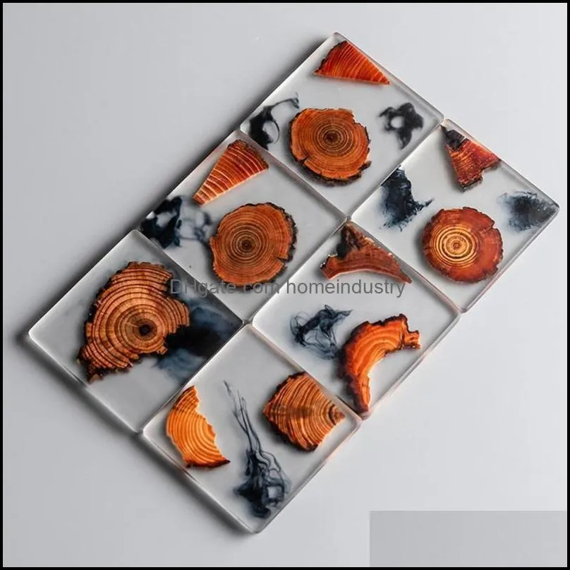 Mats & Pads Resin Pine Coasters Heat Resistant Placemats Drink Mat Tea Coffee Cup Pad Waterproof Non-slip Creativty Decor Natural