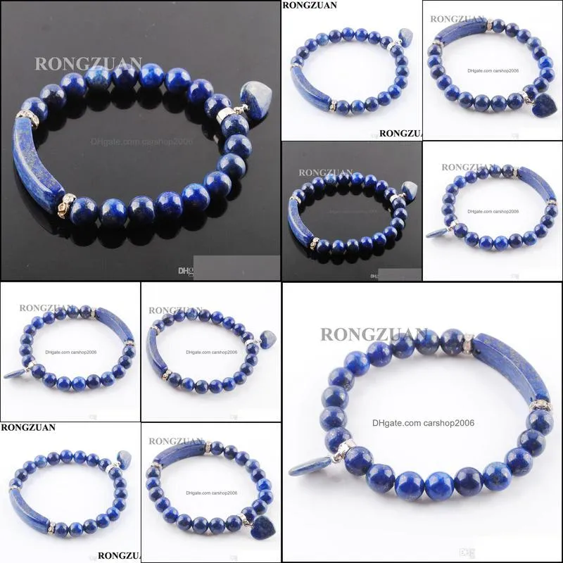 natural gemstone stretch bangles lapis lazuli8mm round beads strand bracelets love heart shape pendulum pendant for women jewelry