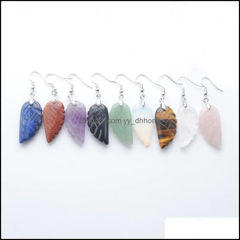 angel wings dangle earring natural gemstone carved for women girl jewelry gift beauty earrings stone beads amethyst lapis lazuli crystal aventurine