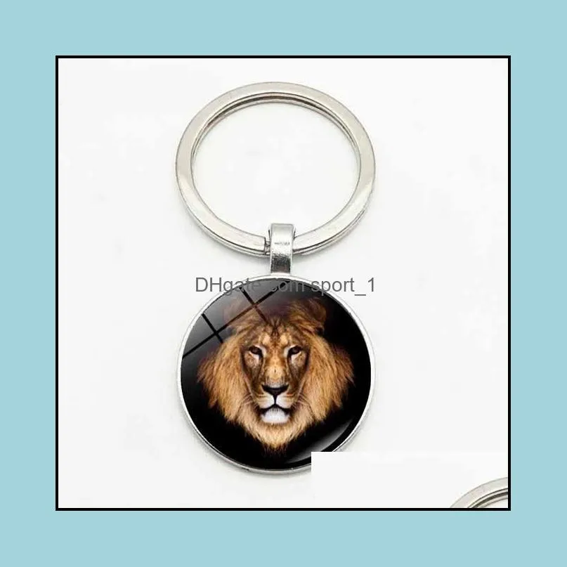 personality domineering jungle king lion fashion high quality keychain key ring jewelry pendant convex glass
