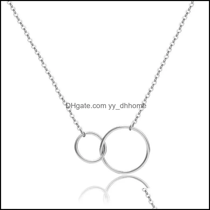 casual double circle designer necklace silver gold chain women initial eternity interlocking hoop infinity pendant