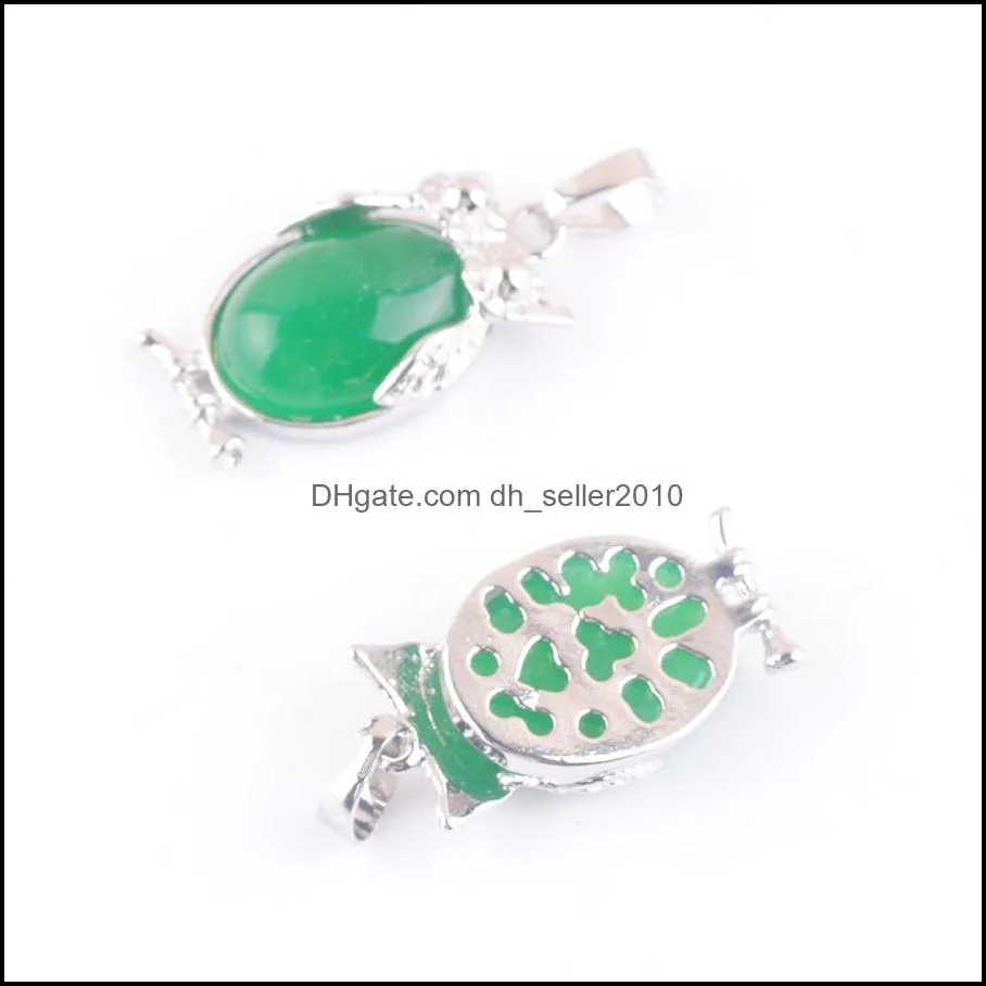 green jade tiny owl animal shaped pendants natural stone reiki lucky cute charm jewelry for women man gift dn4660