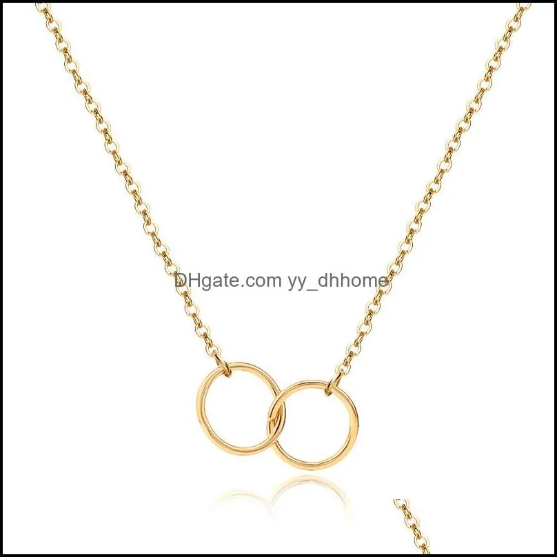 casual double circle designer necklace silver gold chain women initial eternity interlocking hoop infinity pendant