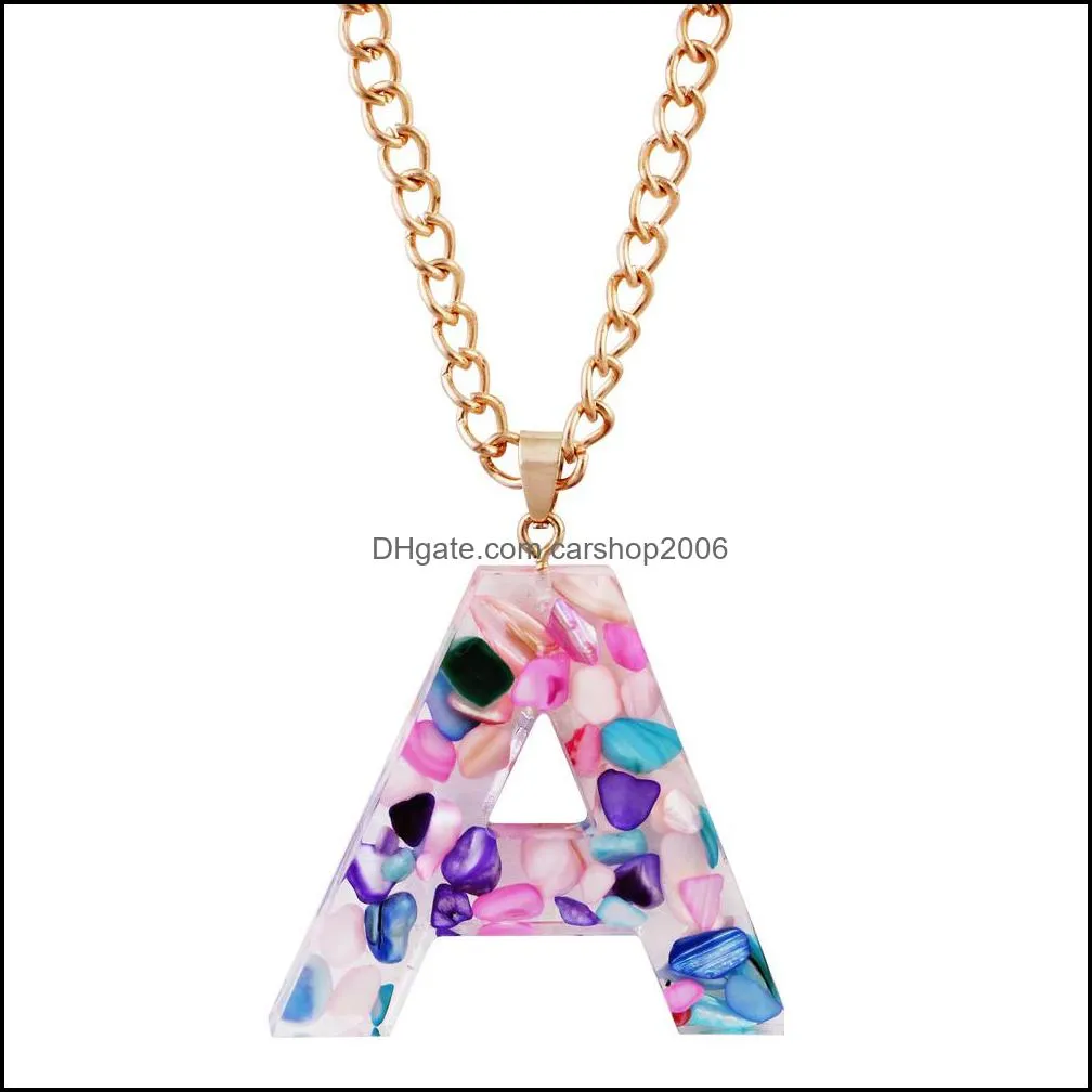 multicolor acrylic acetic acid sheet pendant long chain necklace 26 initial letter necklace fashion jewelry for women