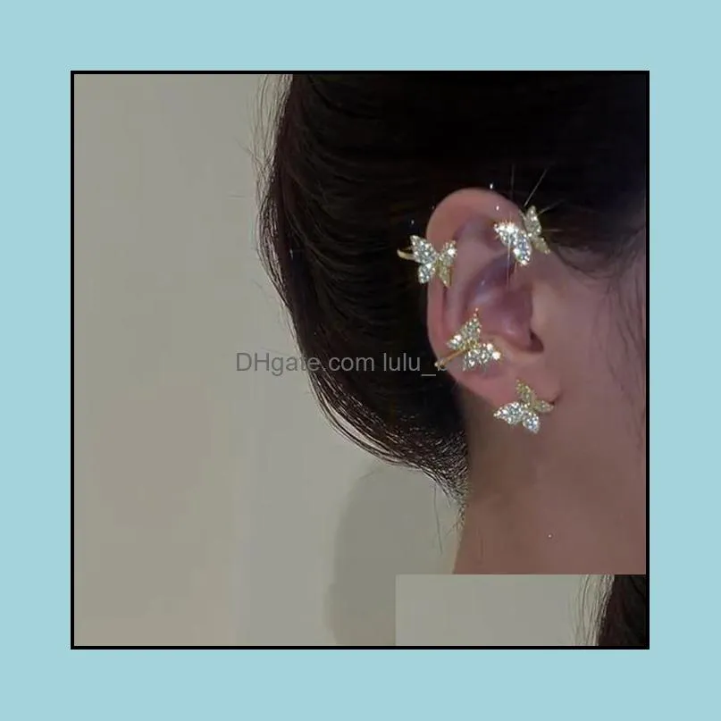 shiny zircon butterfly ear cuff without piercing earrings for women fashion wrap ear clip earring bride wedding jewelry