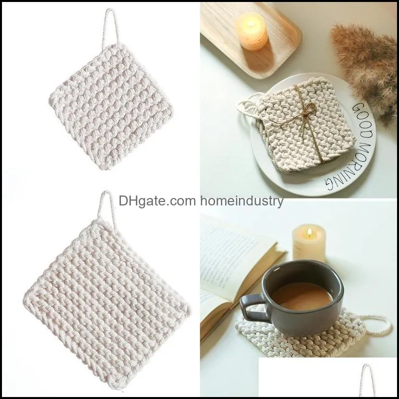 Mats & Pads S/L Cup Mat Handmade Cotton Rope Bohemian Style Restaurants Braid Rectangle