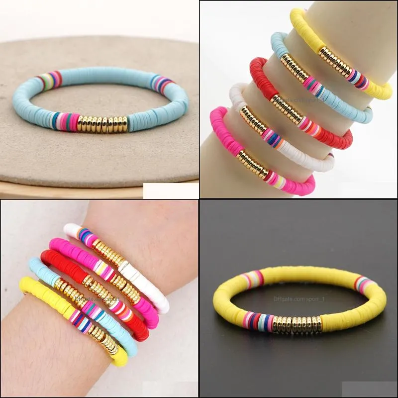 handmade jewelry wholesale beach bohemia sweet 6mm color soft pottery bracelet women elastic rope bracelet