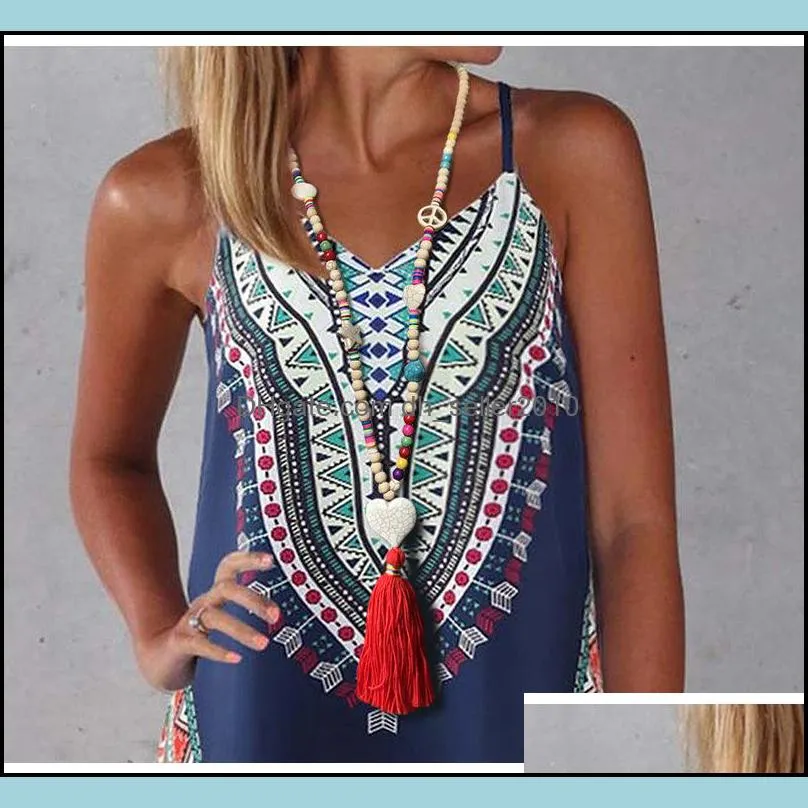 womens fashion long chain colorful wood beads tassel necklace heart cross star lovely diy jewelry