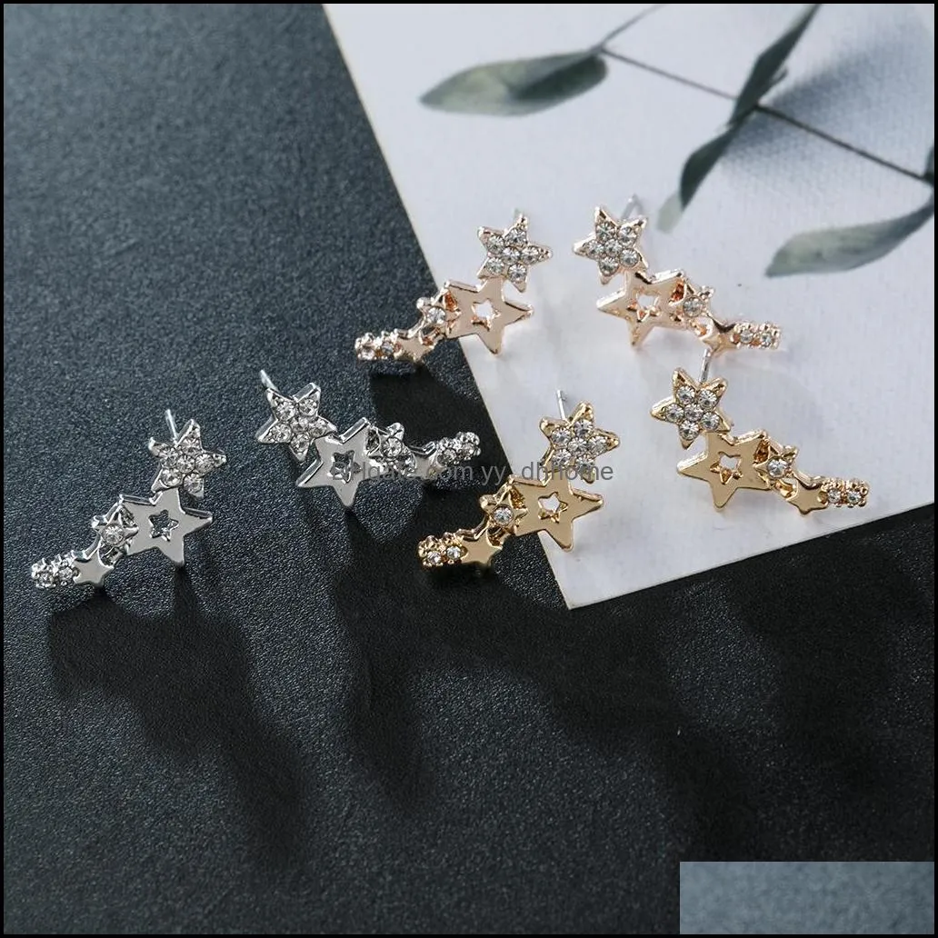 simple stylish star women ear cuff shiny white crystal exquisite versatile female drop earring fashion jewelry