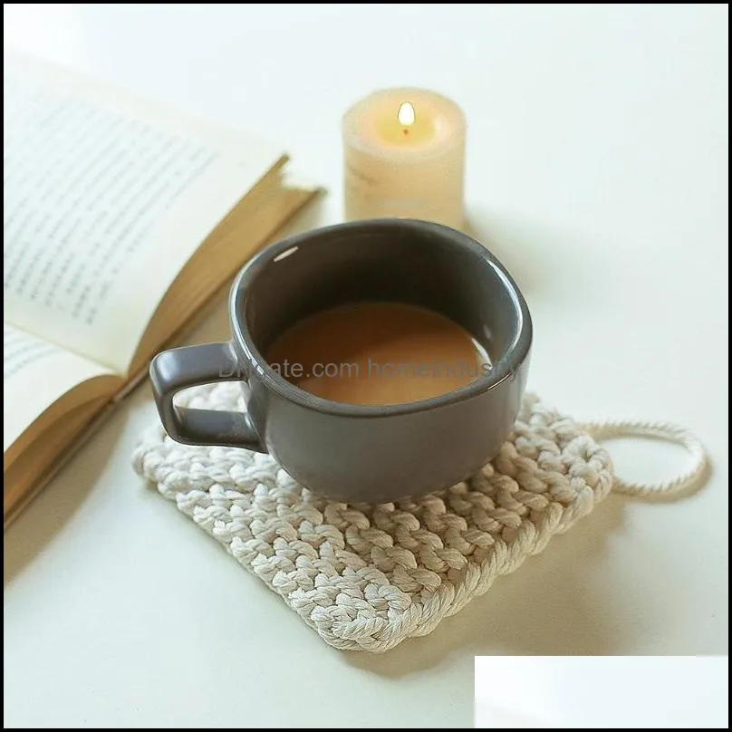 Mats & Pads S/L Cup Mat Handmade Cotton Rope Bohemian Style Restaurants Braid Rectangle