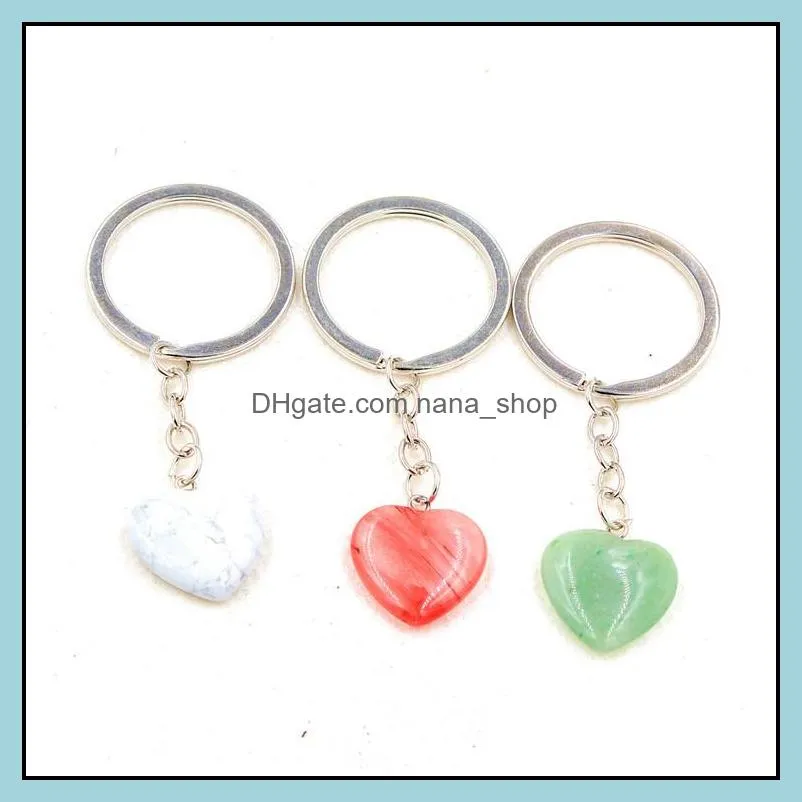 heart shape natural stone quartz keychain ring for women men handbag hangle car key holder raw mineral keyring jewelry