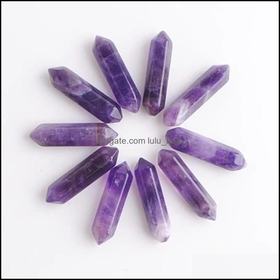 natural gemstone pendant beads no drilling hole hexagonal healing pointed reiki chakra amethyst rose quartz lapis lazuli jewelry wholesale 30x8mm