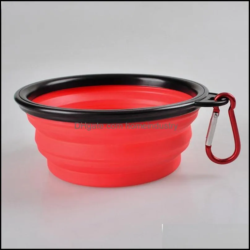 Cat Bowls & Feeders 1000ml Folding Travel Pet Bowl Plastic Tableware Water Fountain Portable Dog Food Container With Buckle Red/Blue