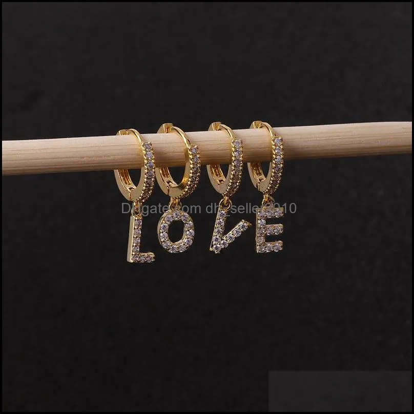 trendy classic letters dangle earrings silver gold diamond initials male female korean huggies loop hoop earring puncture jewelry