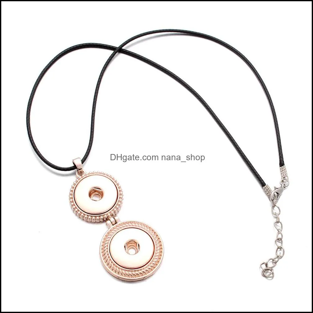 vintage 2 buttons snap pendant necklace with leather chain fit 18mm snap button women men jewelry