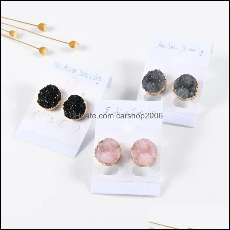 fashion 10mm 13mm handmade druzy trendy jewelry womens simple gold filled round heart hexagon drusy wholesaling resin stone stud