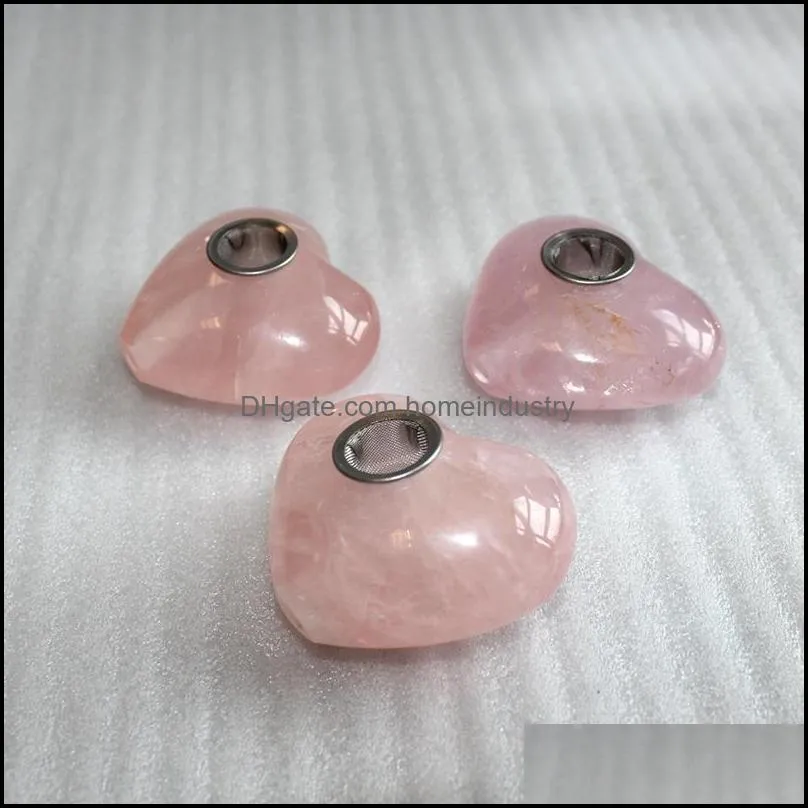 Unique Natural Pink Crystal Pipe Heart Shape Smoke Pipes Oil Burner Tobacco Pipe For Smoking YD2002