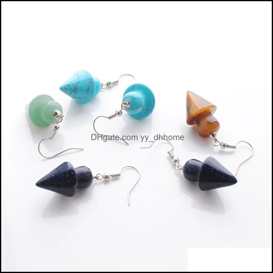fashionable dangle earrings for women anniversary gift jewelry mushroom shaped natural blue sand tigers eye opal stone pendant bead drop hanging