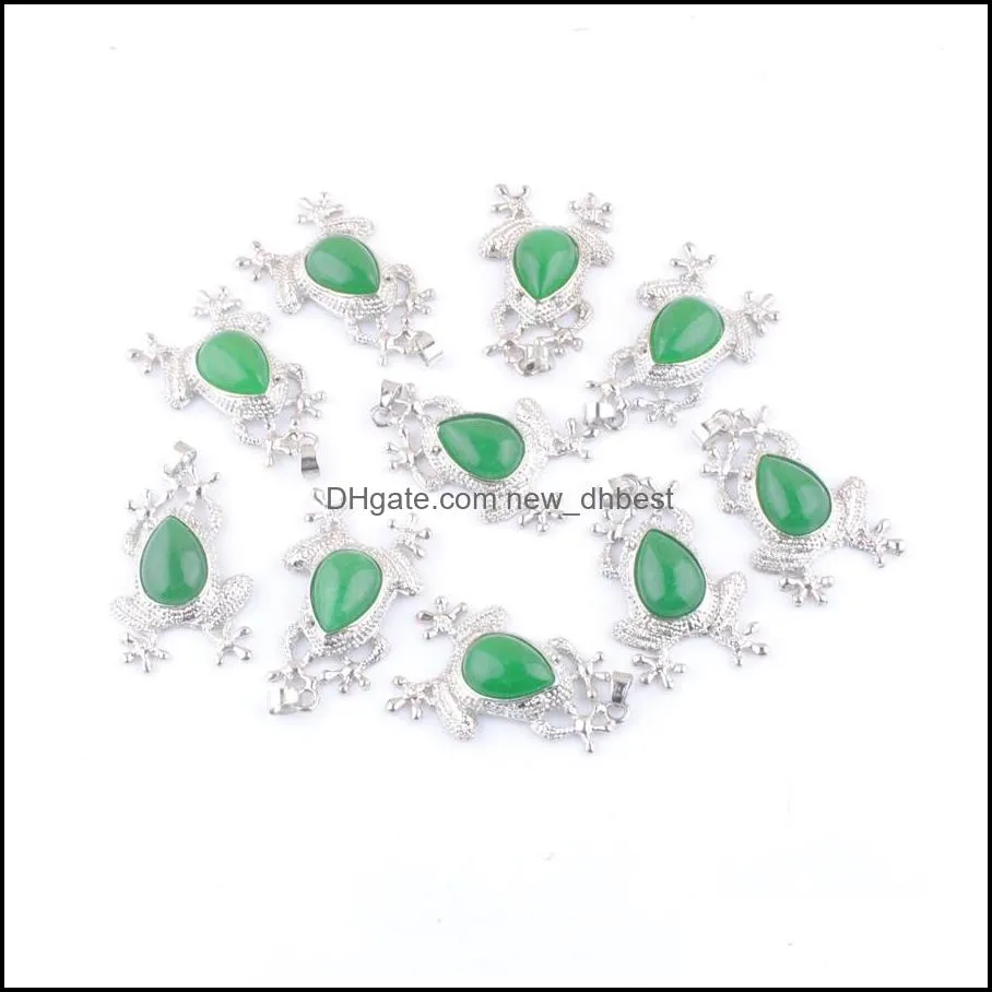 green jade natural gemstone pendants cute animal design frog shape charm fit necklaces wate drop stone beads reiki dn4616