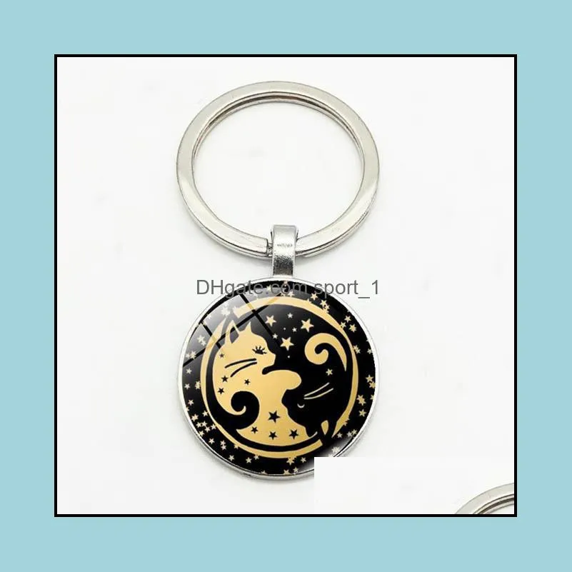 yin yang tai chi lovely cat fashion keychain key ring jewelry pendant convex women menglass keychain