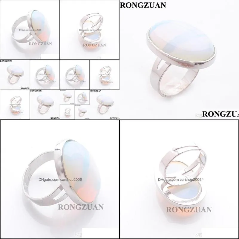 beautiful women party rings jewelry natural gem opal stone oval shape bead silver color adjustable finger ring jewelry dx3074