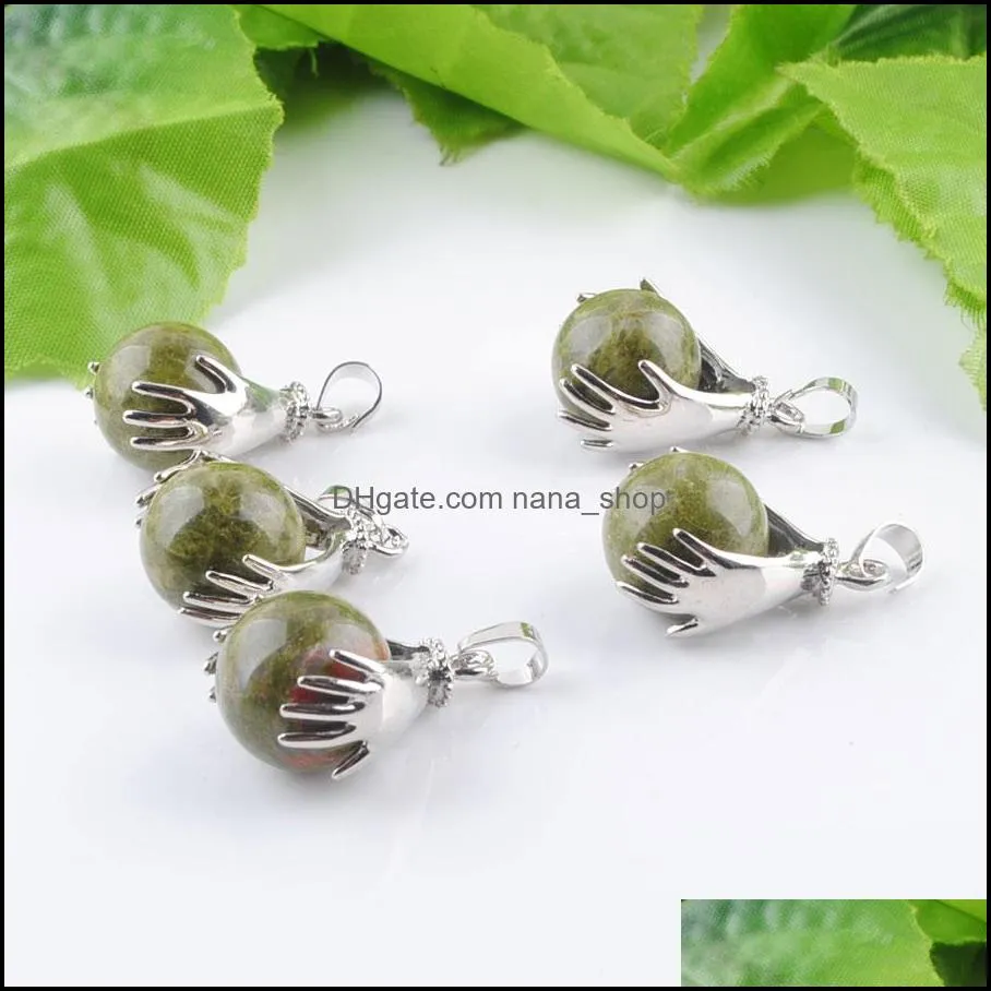 popular fashionstone pendants natural unakite jaspers reiki round stones bead healing jewellery gift hands palm charm dn3153