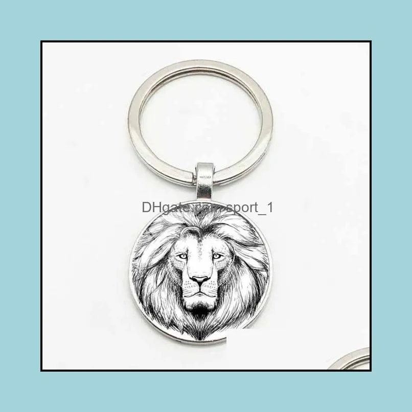personality domineering jungle king lion fashion high quality keychain key ring jewelry pendant convex glass