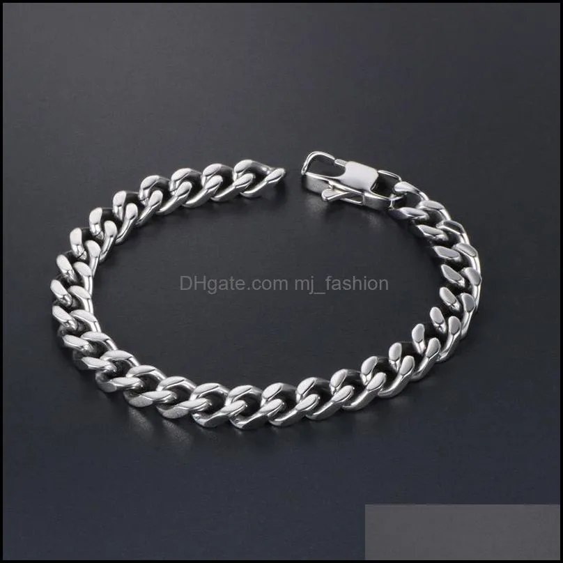 men bracelet silver color stainless steel bracelet & bangle curb cuban chain bracelets male accessory hip hop party rock jewelry