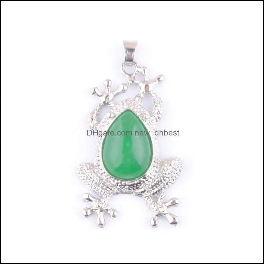 green jade natural gemstone pendants cute animal design frog shape charm fit necklaces wate drop stone beads reiki dn4616