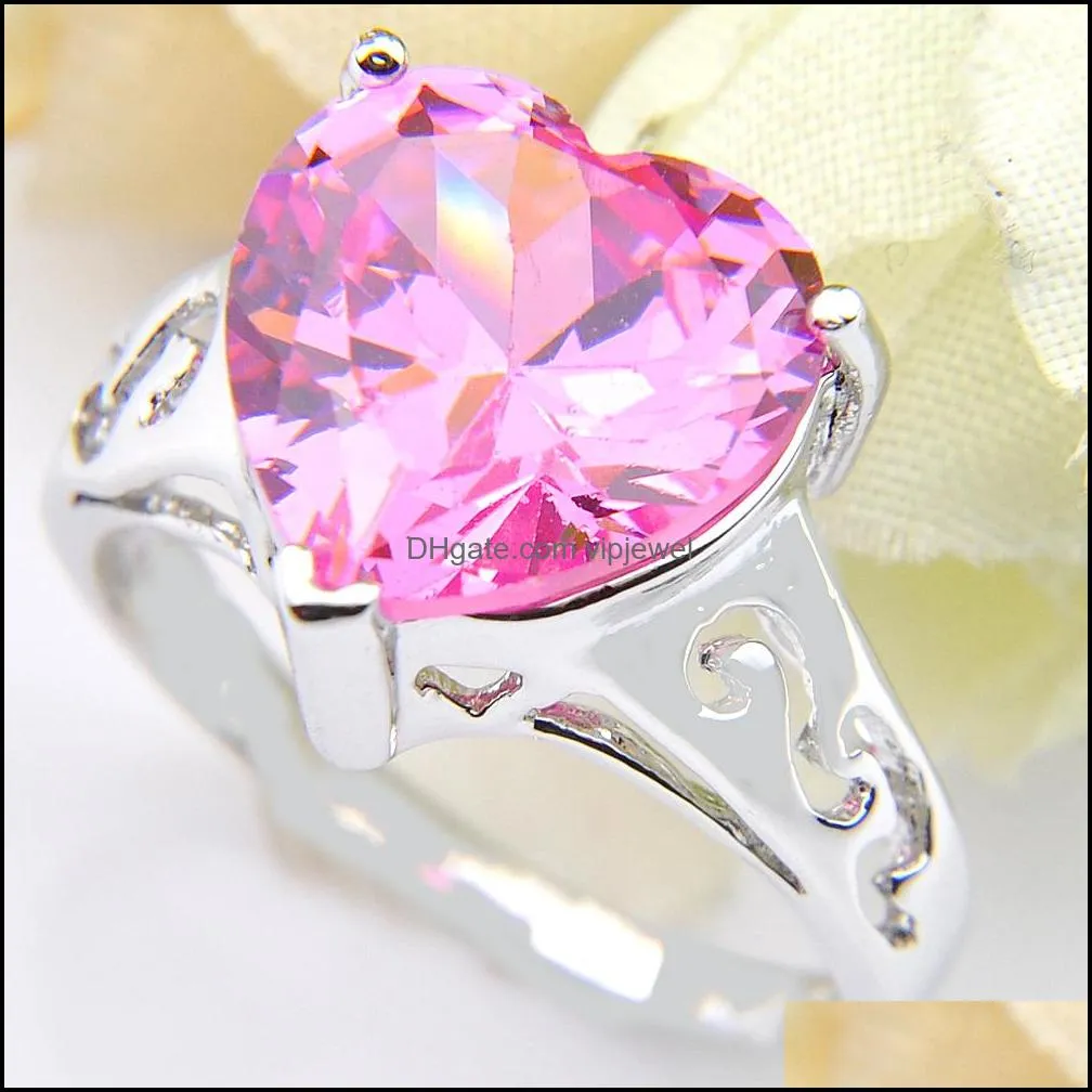 wholesale mix color 10 pcs/lot valentine`s day gift jewelry love heart topaz cubic zirconia gemstone 925 silver plated fashion women