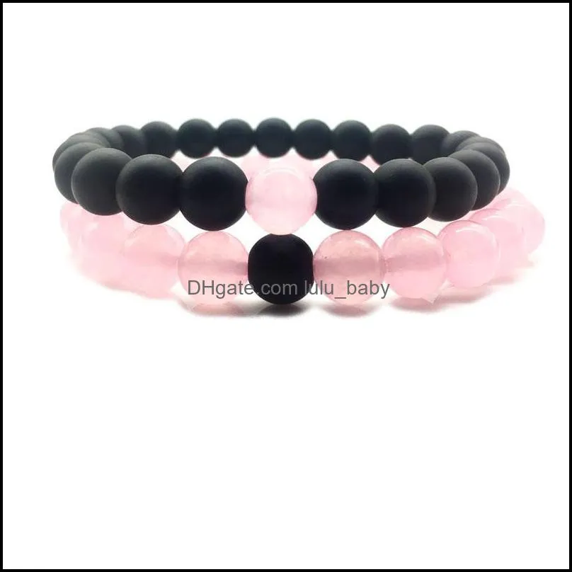 2 pc set! distance bracelets natural stone 8mm white howlite bracelet matte black onyx bracelet couple bracelets yoga mala beads