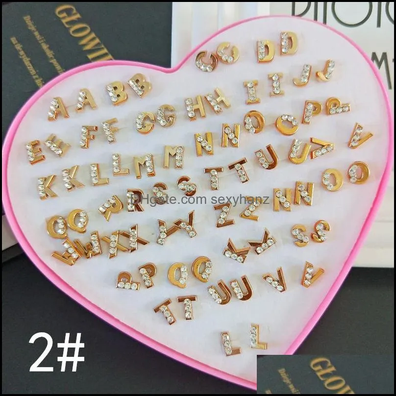 36 pairs fashion korean styles cute catseye crystal alphabet stud with heart jewlery box women girls silver gold earrings mixed pair