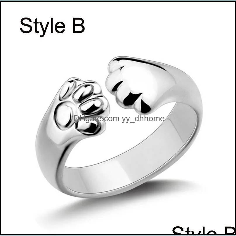 925 silver rings simple cute cat ear design adjustable finger ring pawprint cat animal jewelry bulk