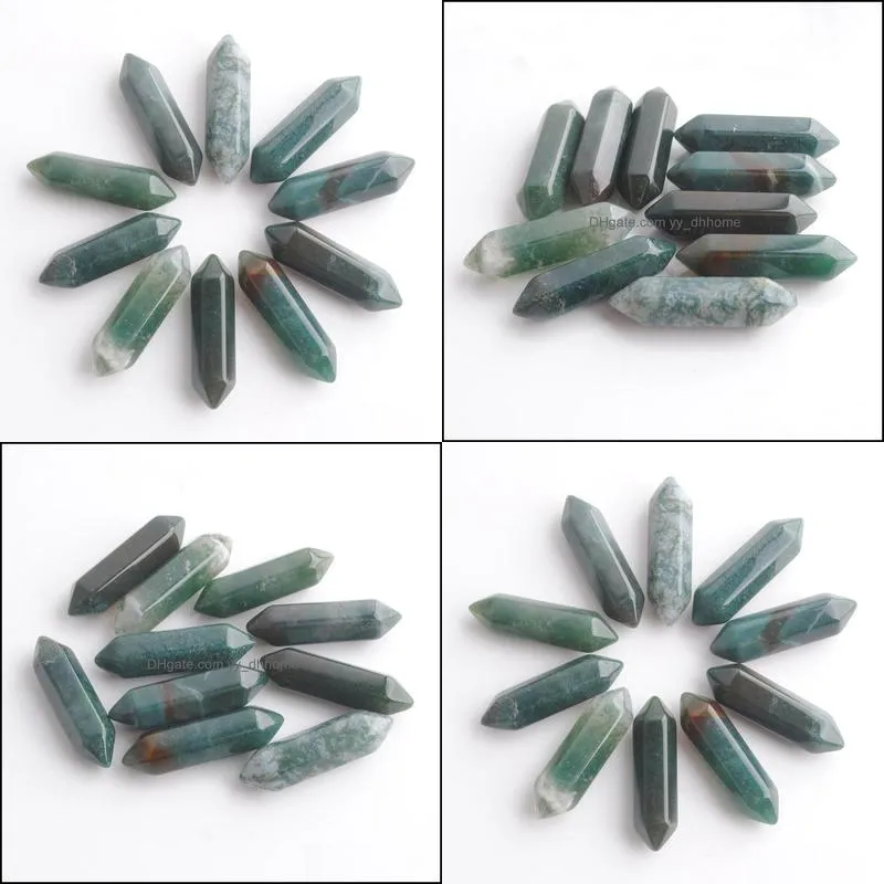 wholesale aquatic agate gemstones hexagonal pillar reiki chakra stone no hole beads pendant for jewelry making 30x8mm du3314