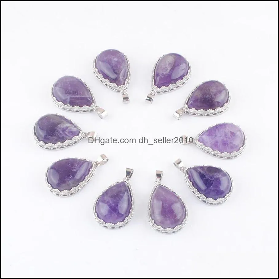 natural stone amethyst water drop pendants charms fit necklaces women man jewelry wholesale assorted dn3712