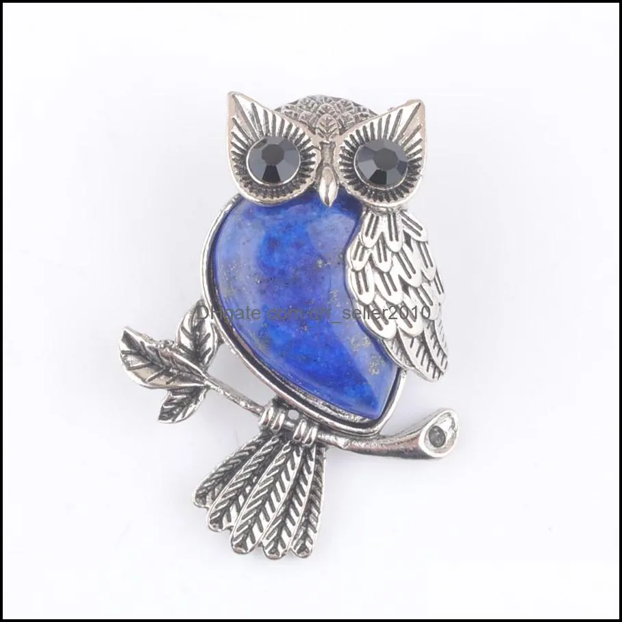 vintage copper plated owl cute pendant charm natural lapis lazuli stone for jewelry making necklace wholesale dn4550