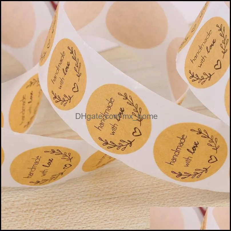 500pcs/roll Round Natural Kraft Handmade Stickers Scrapbooking for Package Adhesive Thank You Sticker Seal Labels Stationery