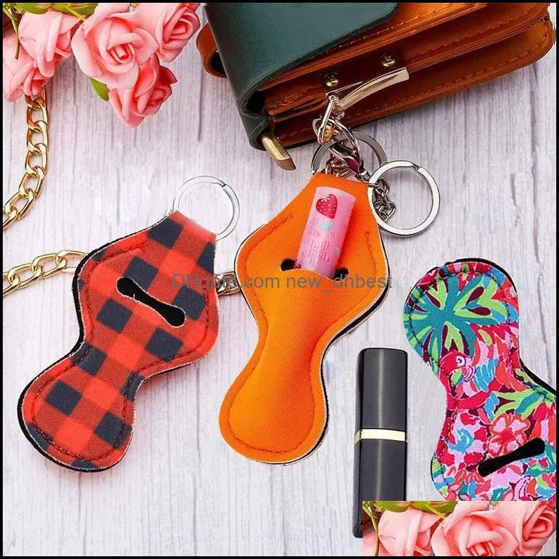 Neoprene Keychain Sports Printed Chapstick Holder Leopard Keychain Wrap Lipstick Holders Lip Cover Party Favor Gift 61 Designs