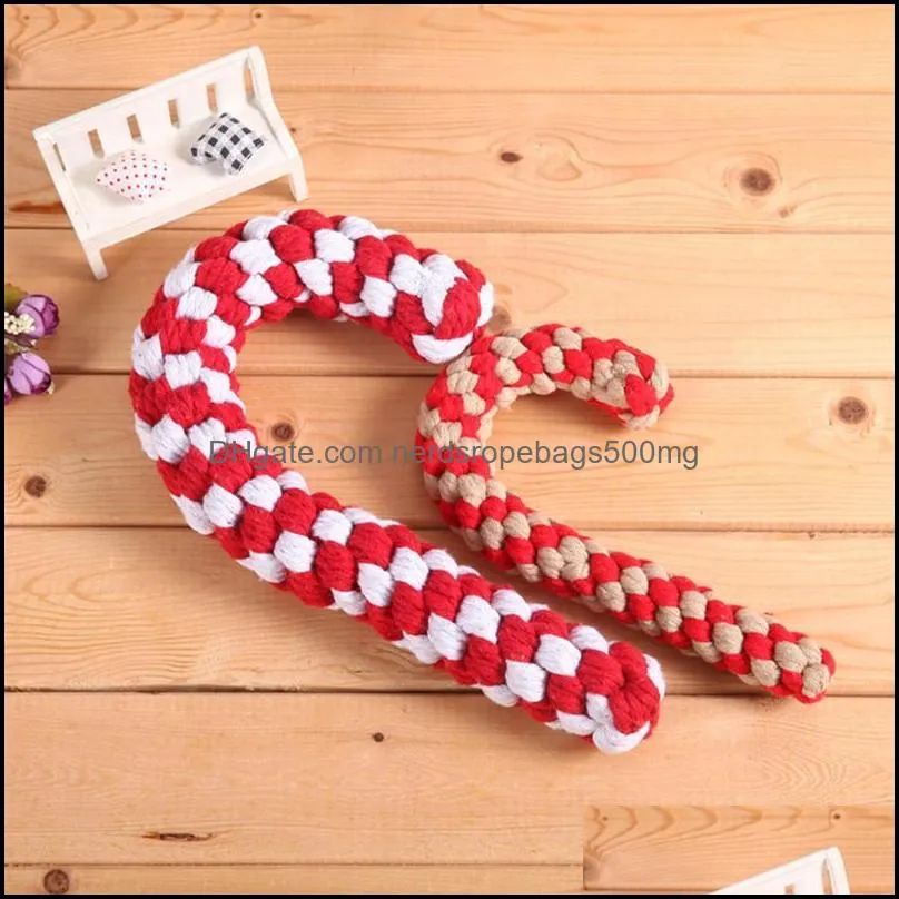 Christmas Cane Cotton Ropes Knot Pet Dog Chew Toys Puppy Dog Interactive Molar Bite Training Christmas Crutch Toys Pets