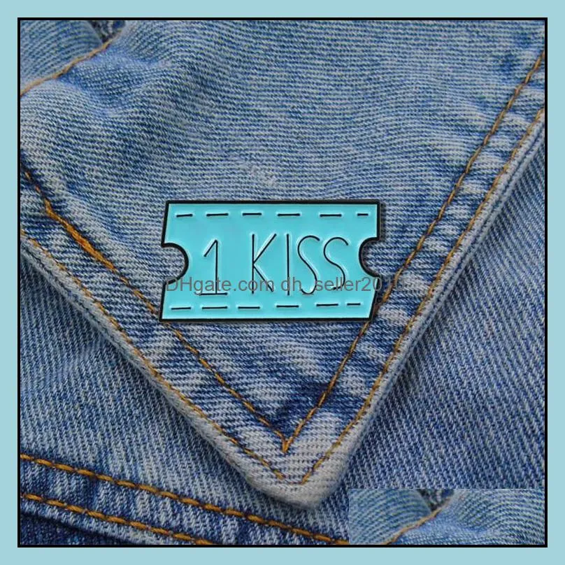 Customized Cartoon Letter Enamel Pin Hug Kiss Ornaments Adult Child Jewelry Brooch Admission Ticket Shape Brooches 1036 D3