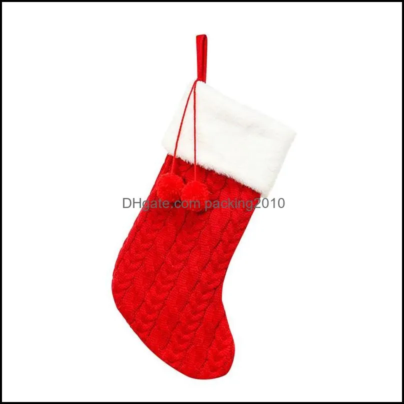 Christmas Stockings Knitted Wool Plush Cuff Stockings Gift Bag Candy Bags Christmas Tree Hanging Ornaments Xmas Party Decoration