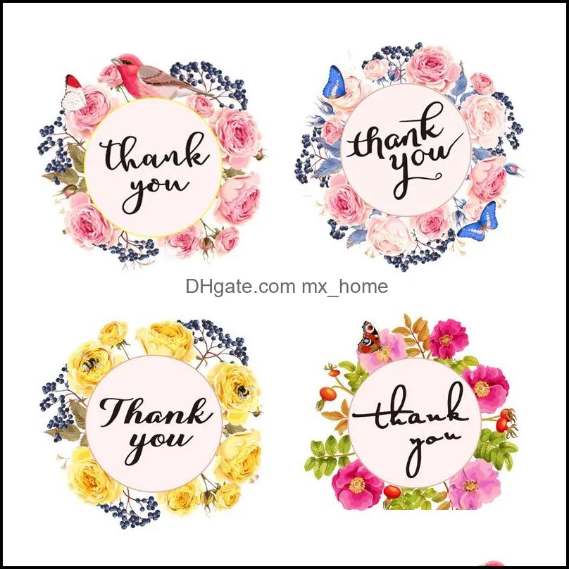 500pcs/roll Floral Thank You Stickers Seal Labels Cute Stickers 1 inch Scrapbook Stationery Sticker Gift Decoration Stickers