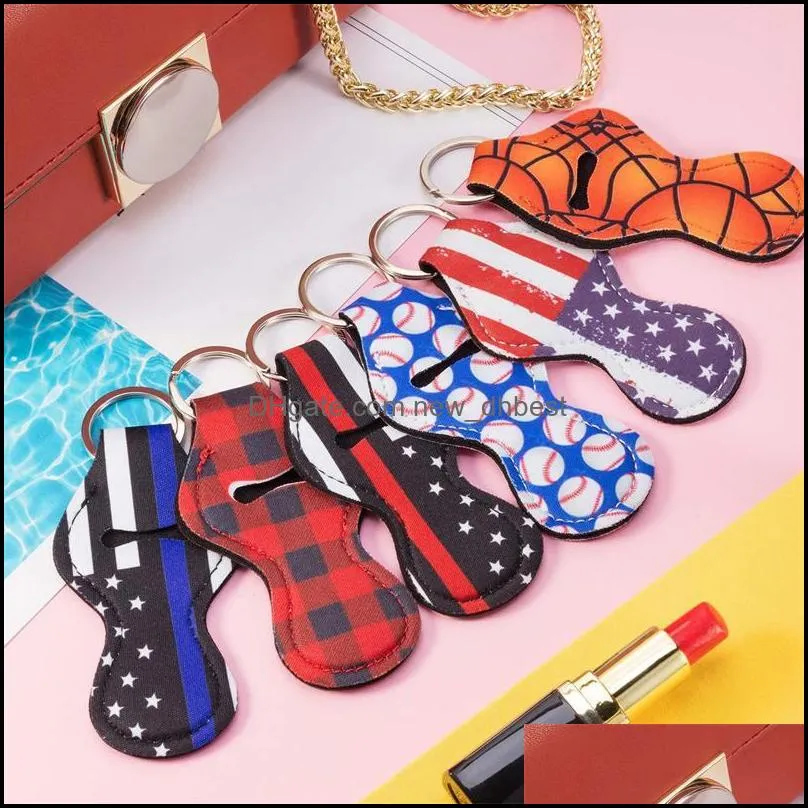 Neoprene Keychain Sports Printed Chapstick Holder Leopard Keychain Wrap Lipstick Holders Lip Cover Party Favor Gift 61 Designs