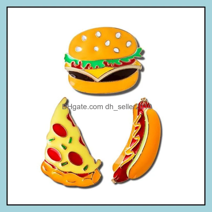 Customized Hamburger Pizza Enamel Pin Oil Dropping Denim Brooches Women Men Jewelry Cartoon Interest Badge Brooch 1208 D3