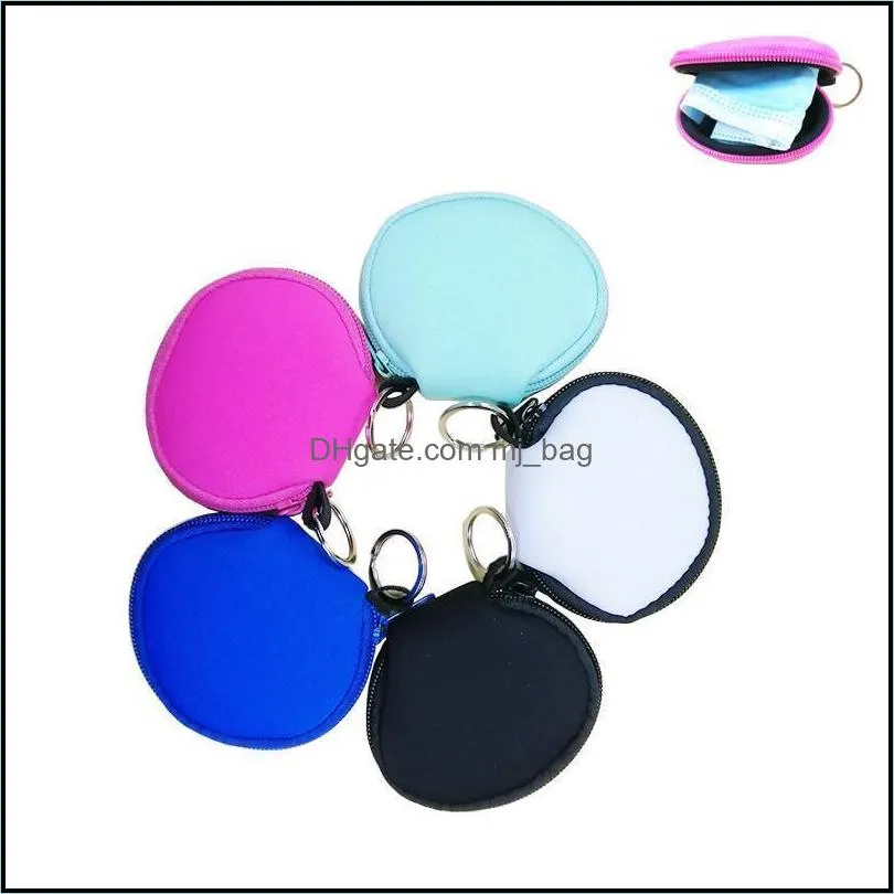 Multifunctional Neoprene Small Purse Zipper Coin Purse Face Mask Holder For Earphone Bags Purse Zipper Pouch with Keyring