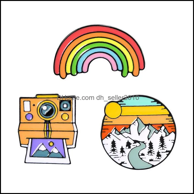 Rainbow Mountain Cute Small Funny Enamel Brooches Pins for Women Demin Shirt Decor Brooch Pin Metal Kawaii Badge Fashion Jewelry 1126