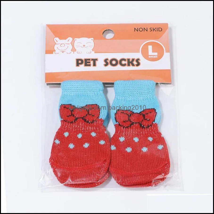 Cute Puppy Dog Shoes Anti-Slip Knit Socks Small Dogs Cat Shoes Chihuahua Boots Winter Indoor Wear Slip On Paw Protector 4pcs/set